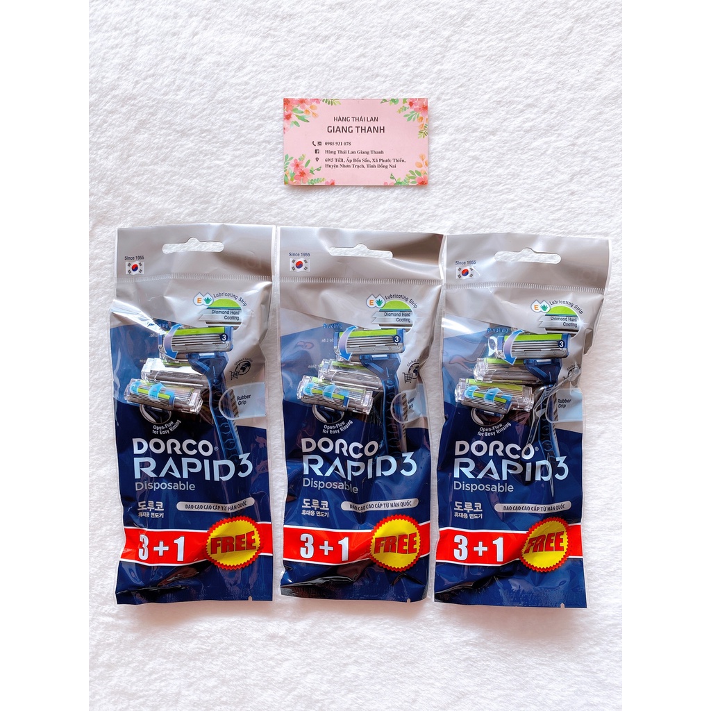 Dorco Rapid 3 Disposable with 3+1 Cartridges - 4 Pcs/Pack, 48 Pack/Inner, 2 Inner/Case