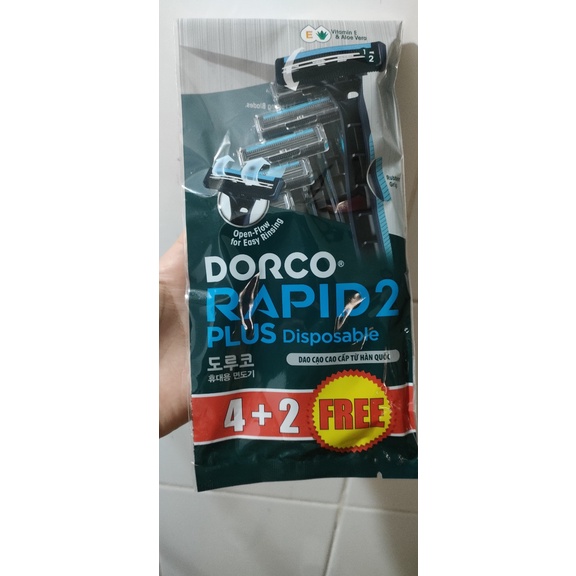 Dorco Rapid 2 Plus Disposable with 4+2 Cartridges - 6 Pcs/Pack, 48 Pack/Inner, 2 Inner/Case