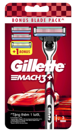 Gillette Mach3+ Red 3UP - 1 pcs/pack, 4 packs/box, 9 boxes/case